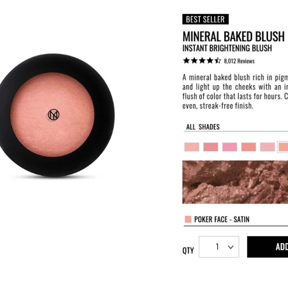 IL MAKIAGE MINERAL BAKED BLUSH Shade - Poker Face Satin Instant Brightening NEW